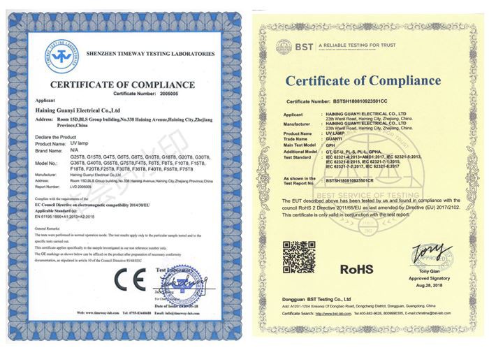 certification of mosquito killer tube light