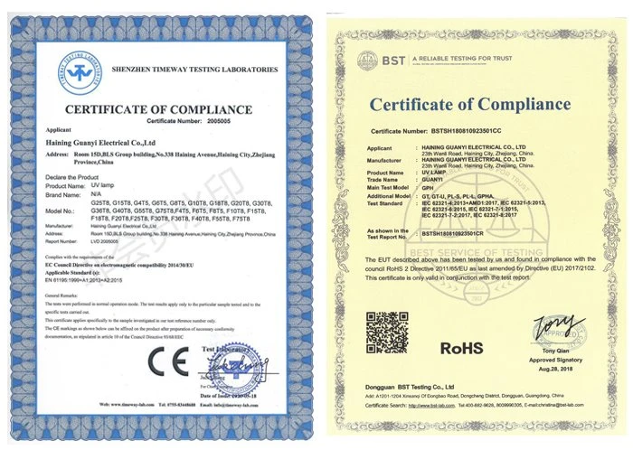 certification of T5 8W BLB 365nm
