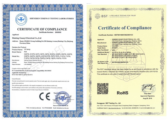 certification of g6t5 uvc sterilisation lamp certification of g6t5 uvc sterilisation lamp